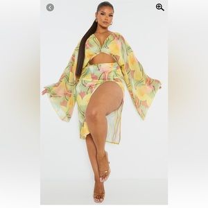 Plus Size Chiffon Flair Sleeve Cut Out Dress